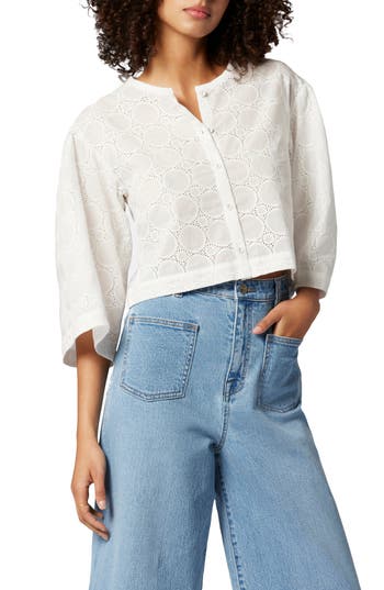 Joie Persephone Eyelet Embroidered Cotton Top In White