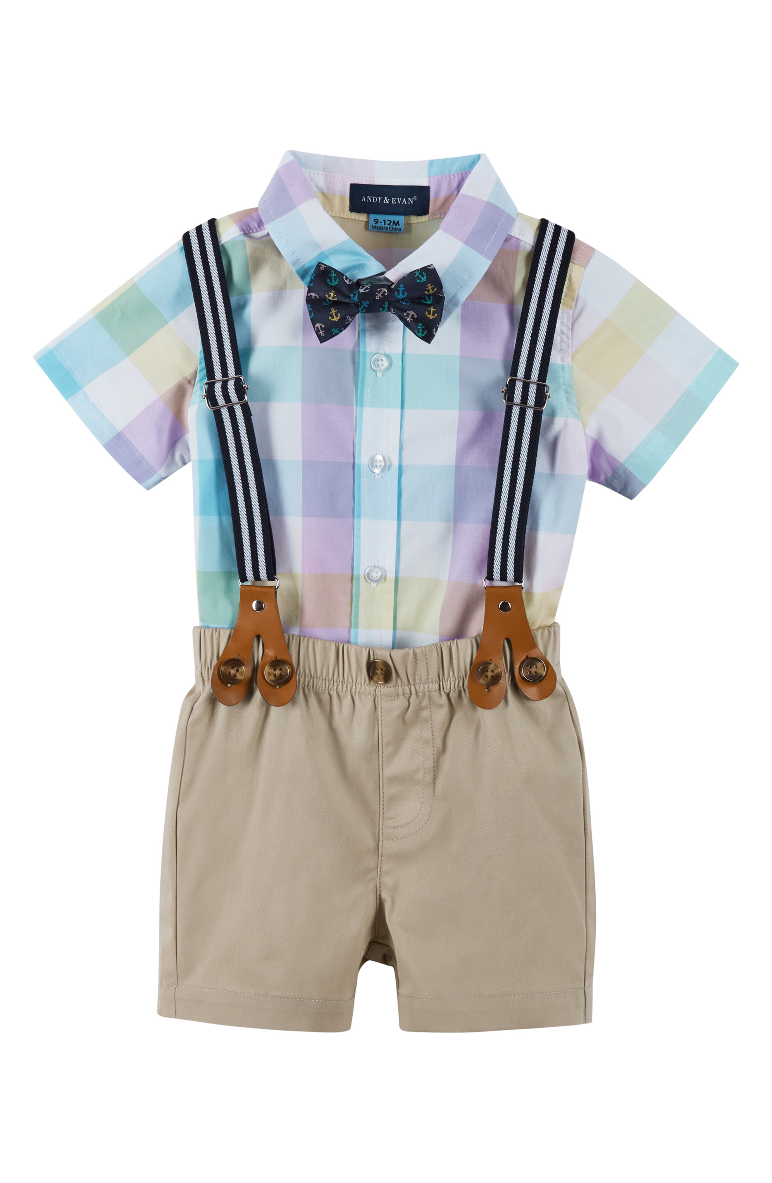 Shirt, Bow Tie, Suspenders \u0026 Shorts Set 