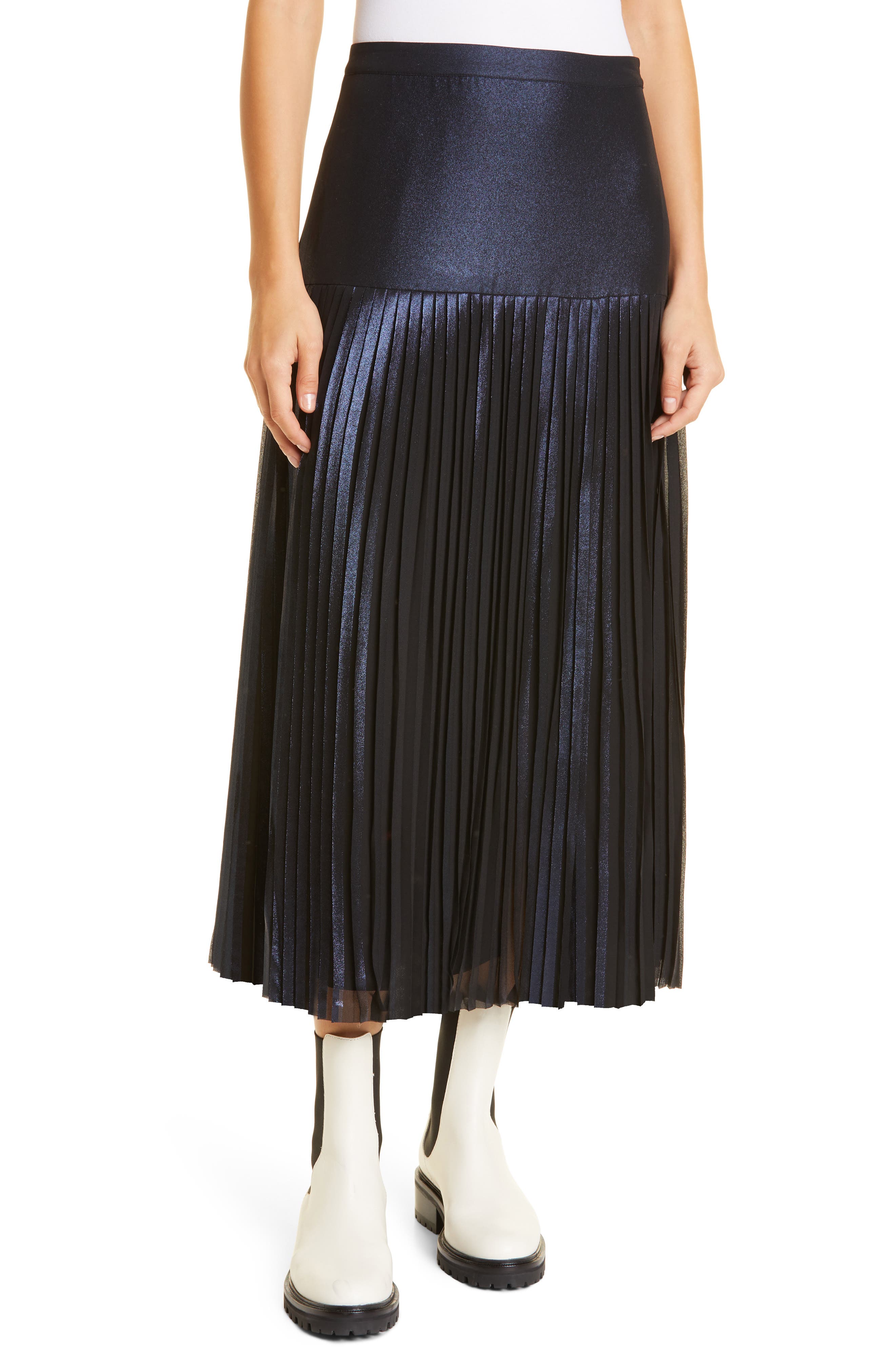 knife pleated metallic skirt