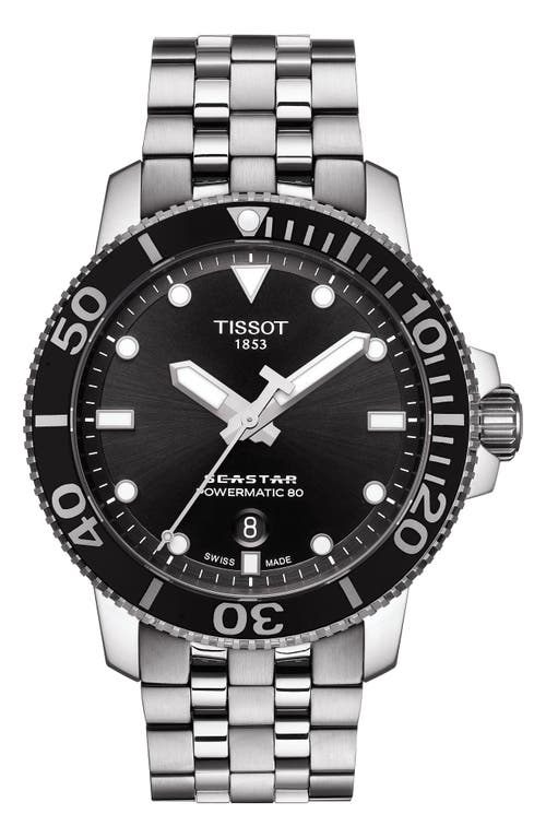 Tissot Seastar 1000 Powermatic 80 Bracelet Watch, 43mm In Silver/black/silver