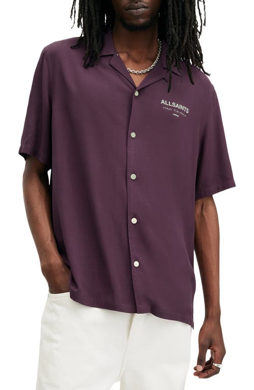 Shop Allsaints Underground Logo Graphic Camp Shirt In Night Purple