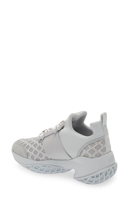 Shop Roger Vivier Viv Run Crystal Embellished Buckle Sneaker In Cemento M/platino/grigio