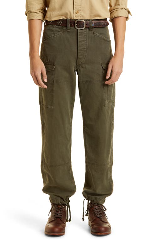 Double RL Piece Dye Cotton Canvas Cargo Pants in Olive