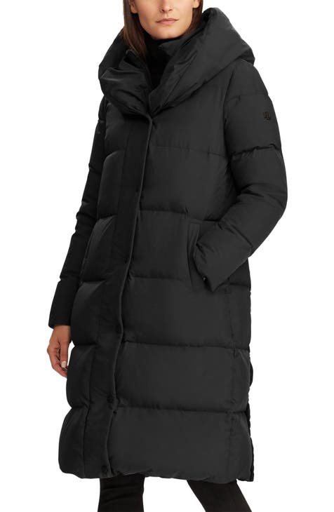 Pillow Collar Hooded Down & Feather Puffer Coat