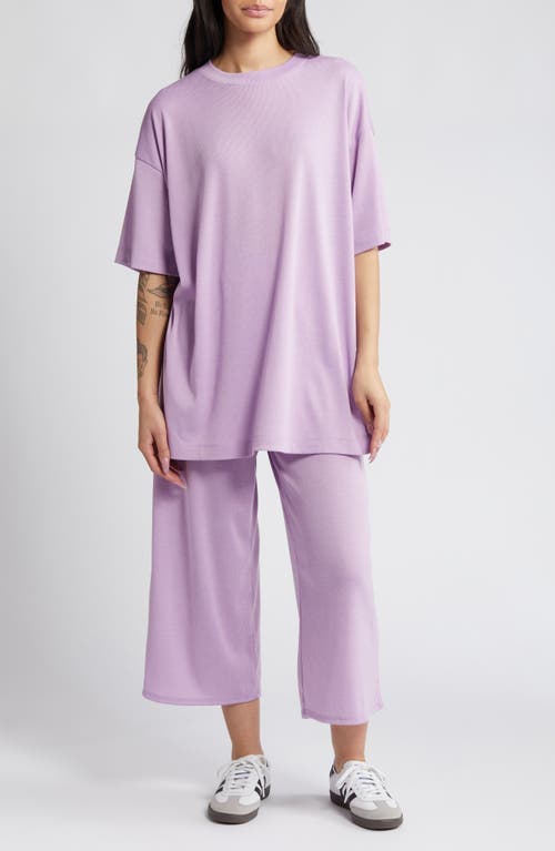 Dressed in Lala Lex Ribbed Oversize T-Shirt & High Waist Crop Pants Set in Lavender at Nordstrom, Size X-Large