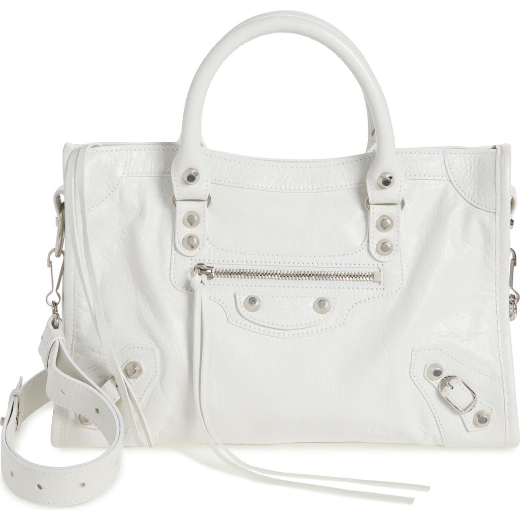 Balenciaga Small Le City Leather Tote Bag In Optic White