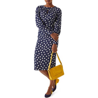 Boden Portia Polka Dot Long Sleeve Sheath Dress, Blue
