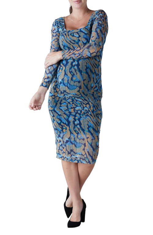 Ingrid & Isabel Print Mesh Long Sleeve Maternity Body-Con Dress Blue Animal at Nordstrom,