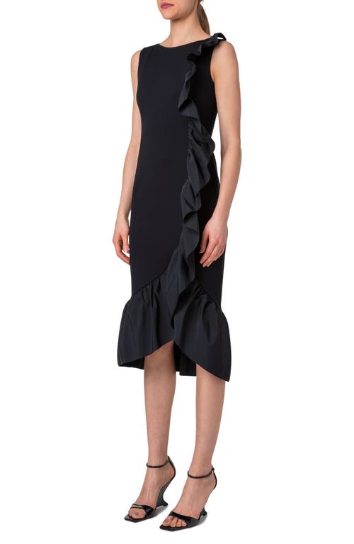Akris Punto Signature Jersey Midi Dress With Asymmetrical Ruffle Detail In Black