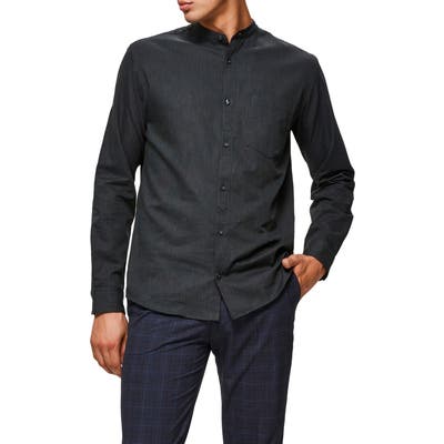 Selected Homme Mart Slim Fit Band Collar Button-Up Shirt, Grey