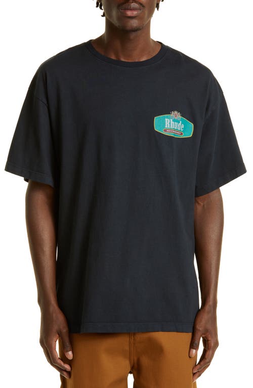 Rhude Racing Crest Logo Cotton T-Shirt in Black
