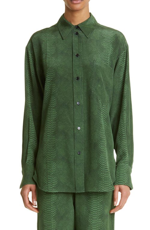 Victoria Beckham Snakeskin Print Silk Crêpe de Chine Pajama Shirt in Snake - Green
