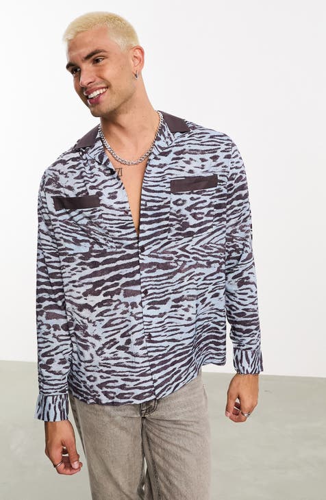 Relaxed Fit Animal Print Button-Up Shirt