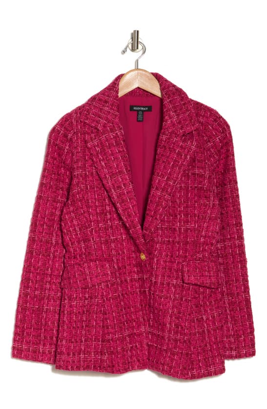 Shop Ellen Tracy Tweed Blazer In Fuschia Plaid