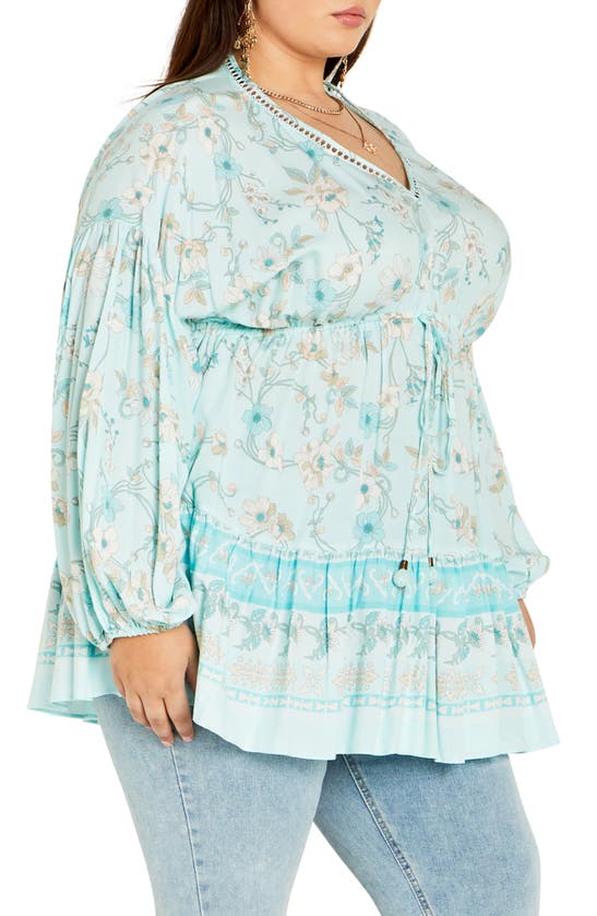 City Chic Spirited Floral Print Tunic Top In Seafoam Spirited Fl