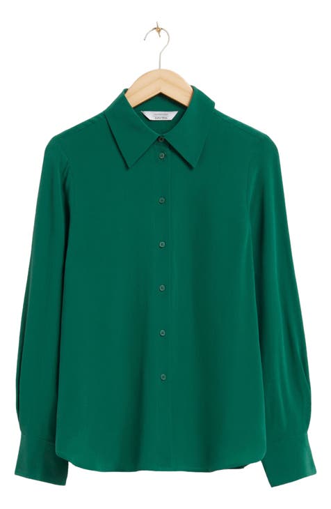 Shein Curve Womens Green Back Button Accents Short Sleeve Shirt Size 2 -  beyond exchange