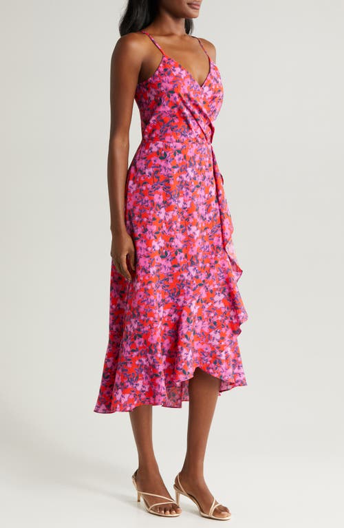 Shop Chelsea28 Faux Wrap Midi Dress In Red/pink Fleur Ikat