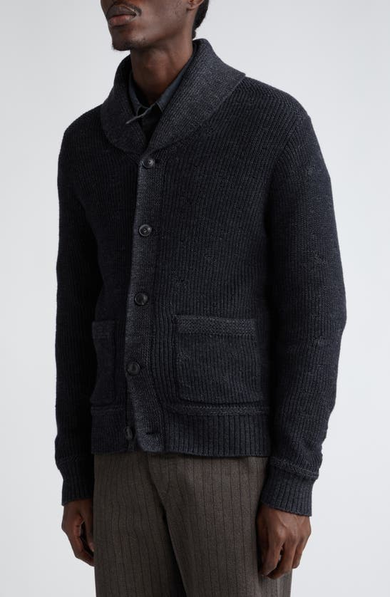 Shop Double Rl Repaired Cotton Shawl Collar Cardigan In Black