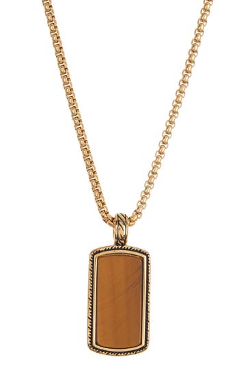 Shop American Exchange Stone Pendant Necklace In Gold/tiger Eye