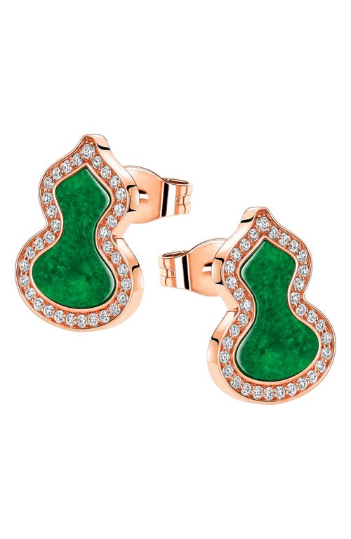 Qeelin Petite Wulu Logo Earrings In Rose Gold/jade