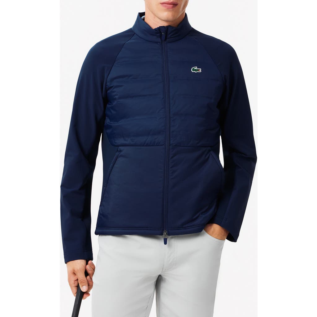 Lacoste Quilted Golf Jacket In Navy Blue/navy Blue