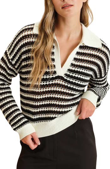 BLU PEPPER BLU PEPPER STRIPE CROP POLO SWEATER
