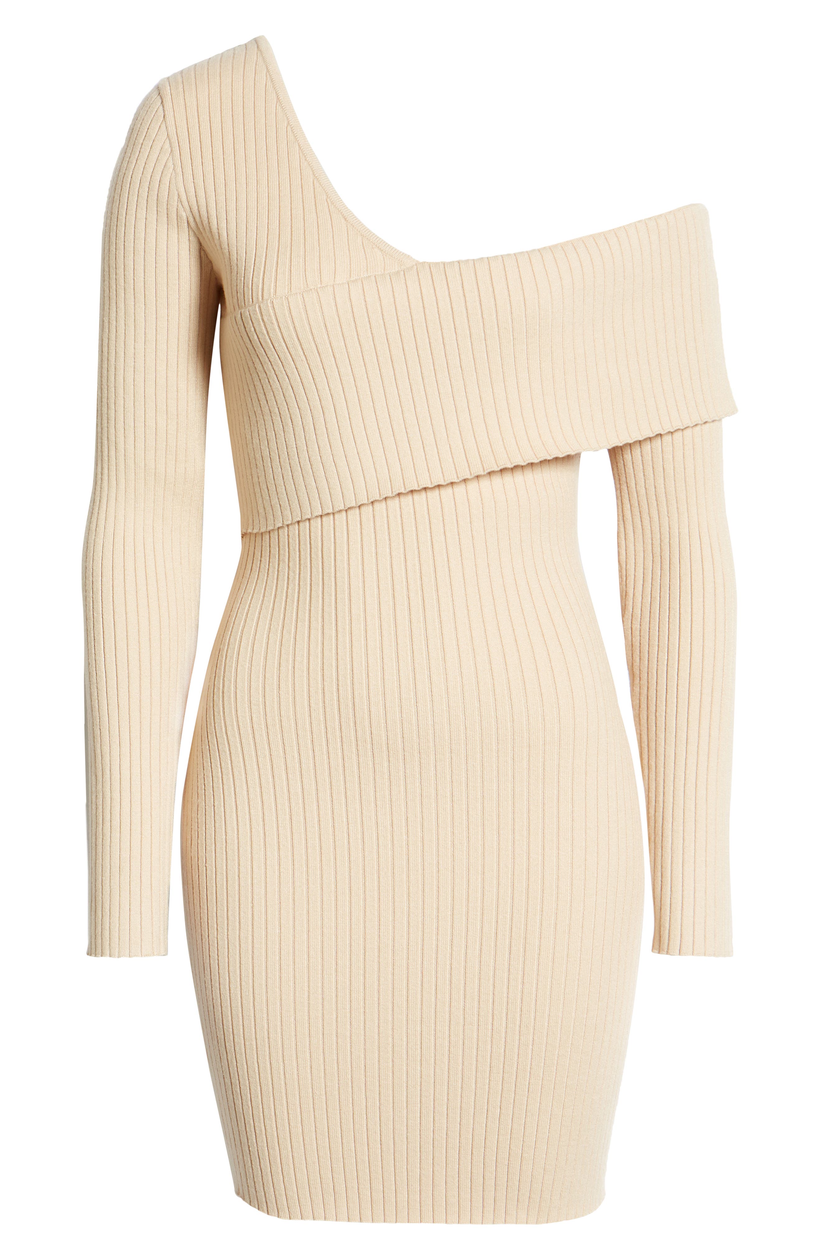 Off Shoulder Long Sleeve Asymmetrical Hem Sweater Dress