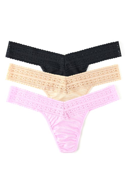 Shop Hanky Panky Dreamease™ Assorted 3-pack Low Rise Thongs In Chai/black/cotton Candy Pink