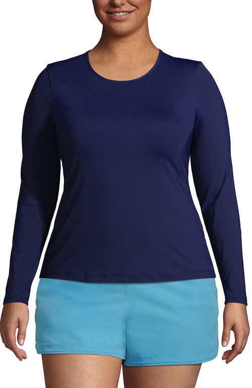 Shop Lands' End Plus Size Crew Neck Long Sleeve Rash Guard Upf 50 Sun Protection Swim Tee In Deep Sea Navy