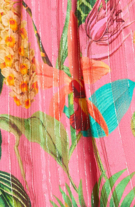 Shop Ramy Brook Quentin Floral Metallic Stripe Silk Blend Top In Wild Pink Combo