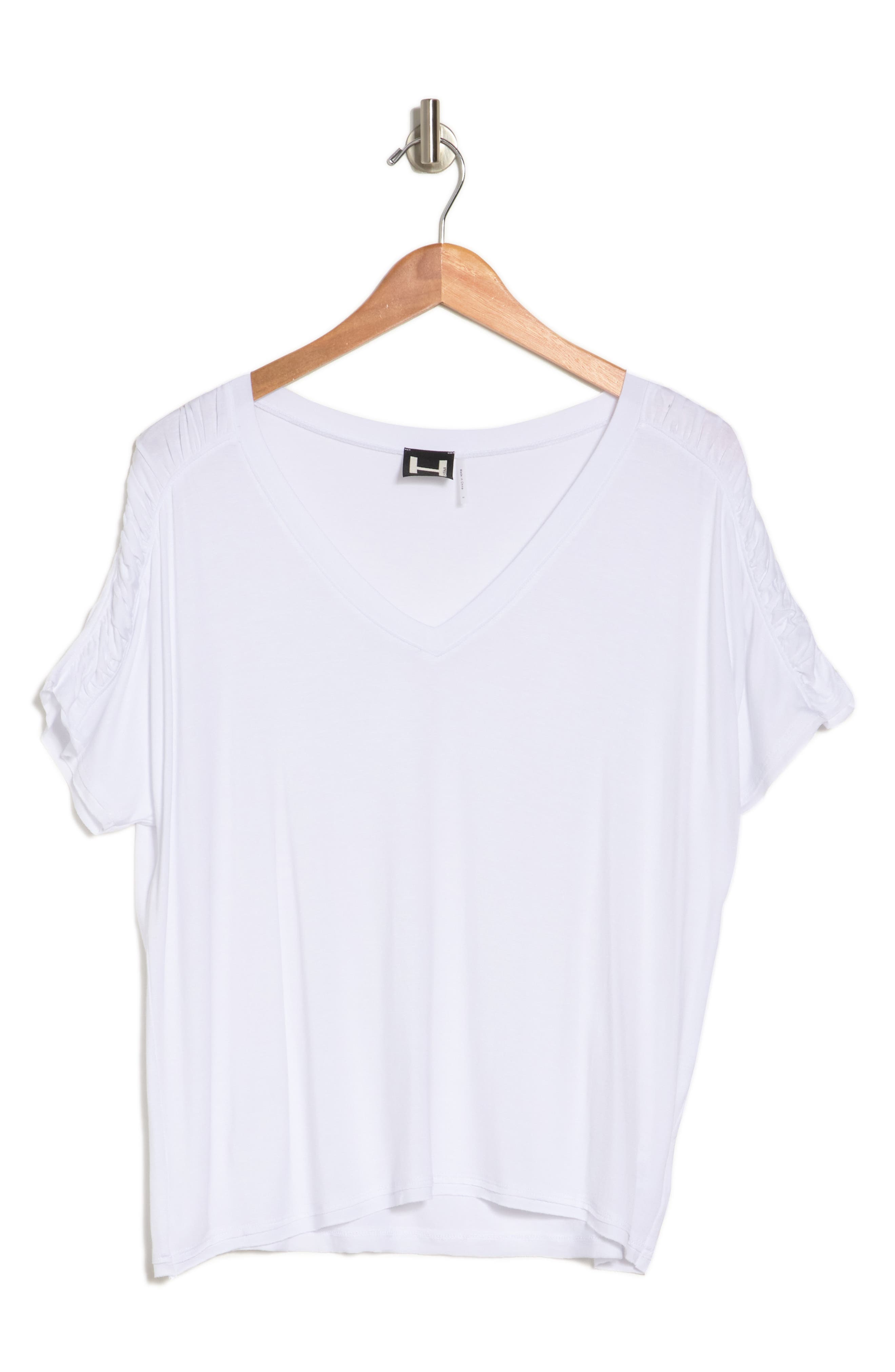 Bordeaux V-neck Ruched Shoulder T-shirt 