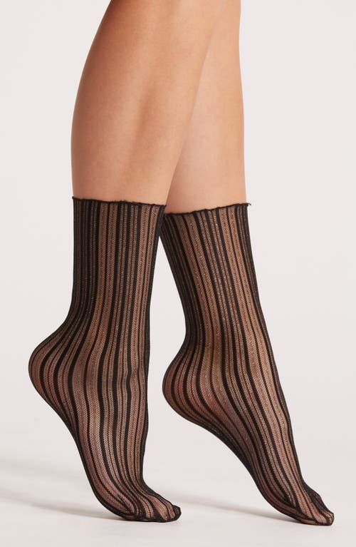 Shop High Heel Jungle Sheer Candy Stripe Tulle Crew Socks In Black