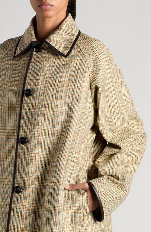 Shop Bottega Veneta Distorted Prince Of Wales Plaid Leather Trim Coat In 1487 Beige/yellow/blue