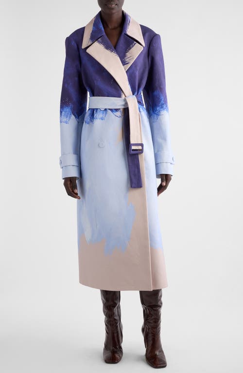 Shop Dries Van Noten Ronald Abstract Print Cotton Gabardine Coat In Blue