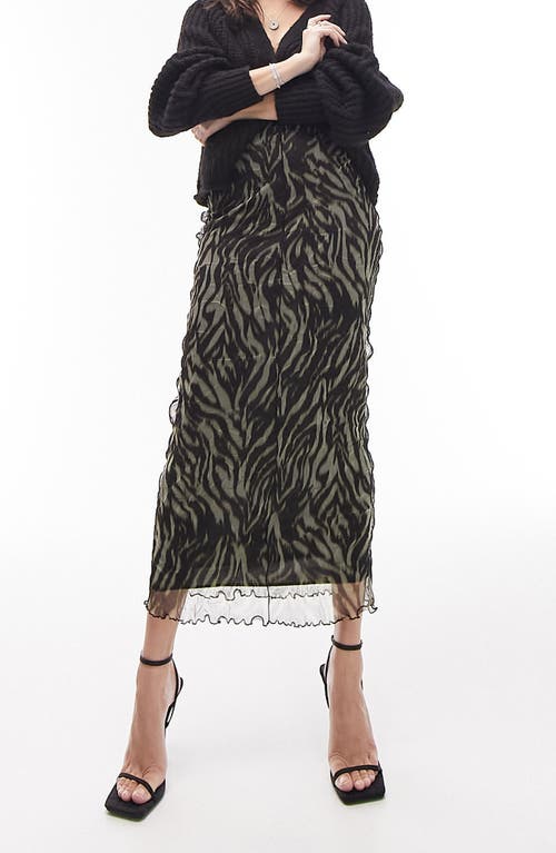 Topshop Zebra Print Mesh Skirt in Stone