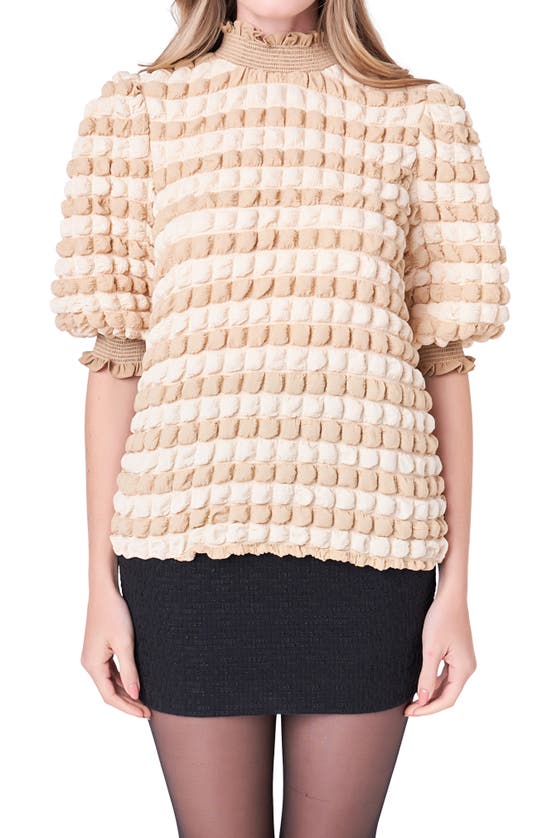 Shop English Factory Textured Mock Neck Top In Beige Combo