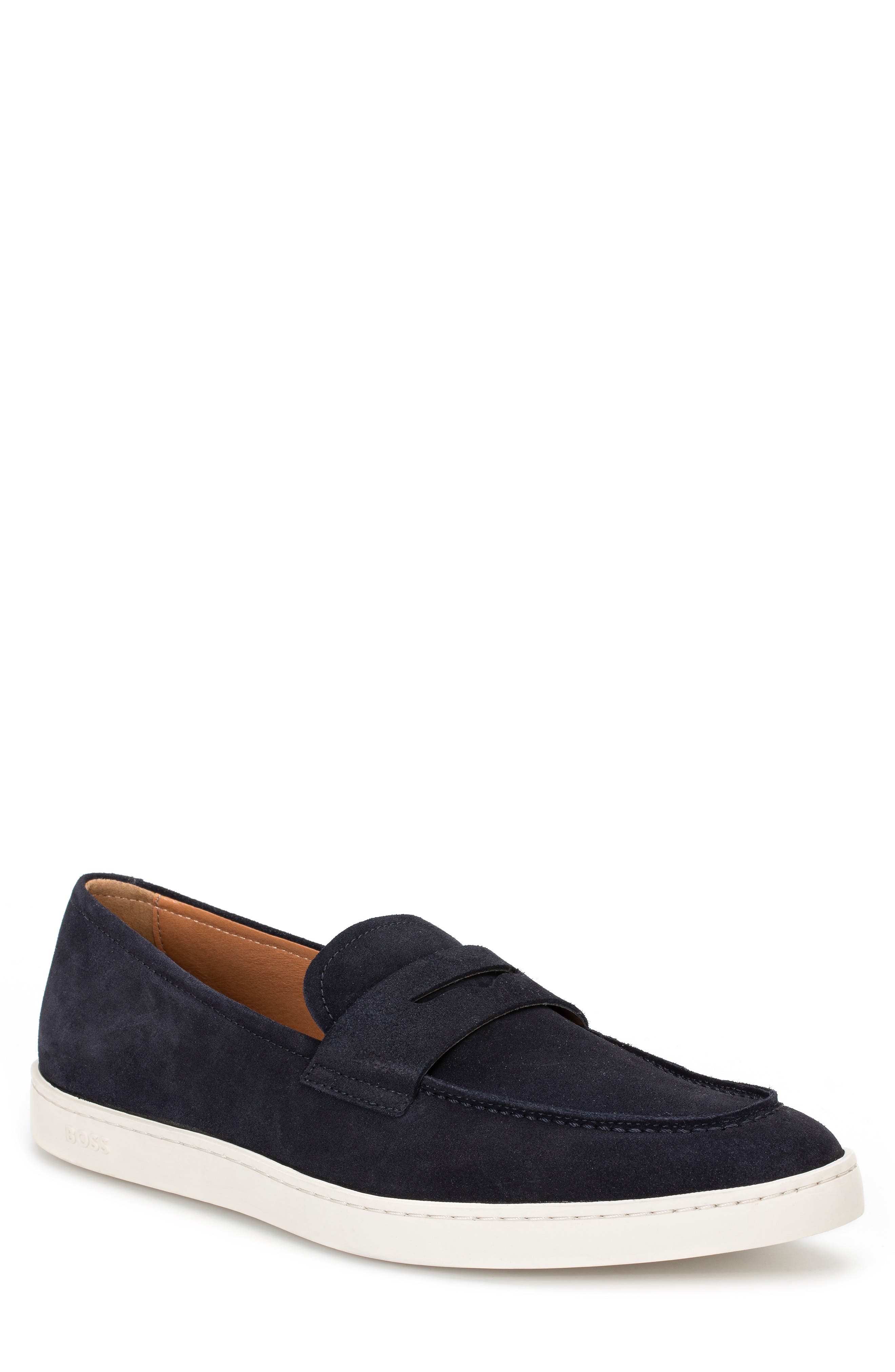 ??BOSS Devin Penny Loafer BOSS - Penny loafers in tumbled leather - Black main image 4