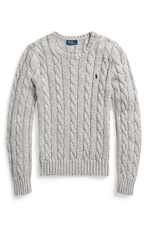 Shop Polo Ralph Lauren Cable Stitch Cotton Sweater In Light Nckel