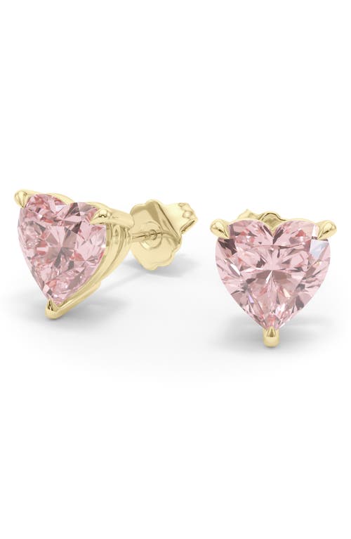 Pink Lab Created Diamond Stud Earrings in 18K Yellow Gold