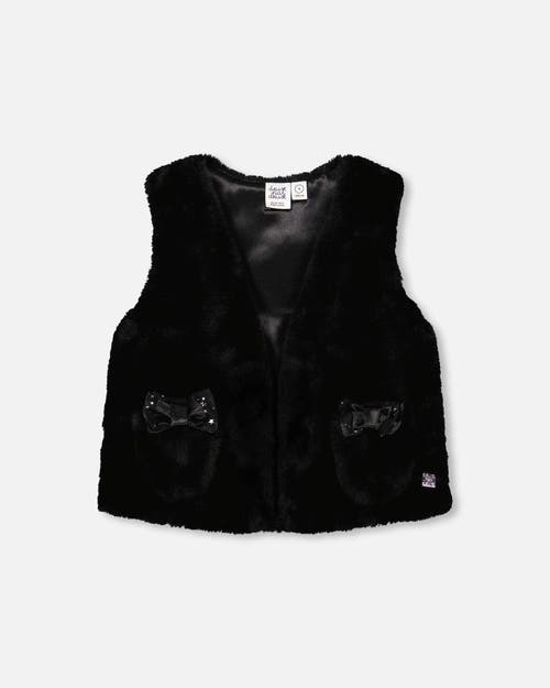 Deux Par Deux Girls' Faux Fur Vest - Little Kid In Anthracite