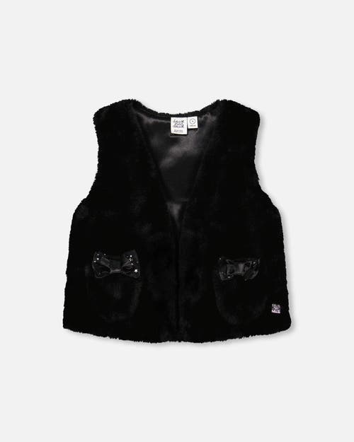 Shop Deux Par Deux Girl's Faux Fur Vest Black In Anthracite