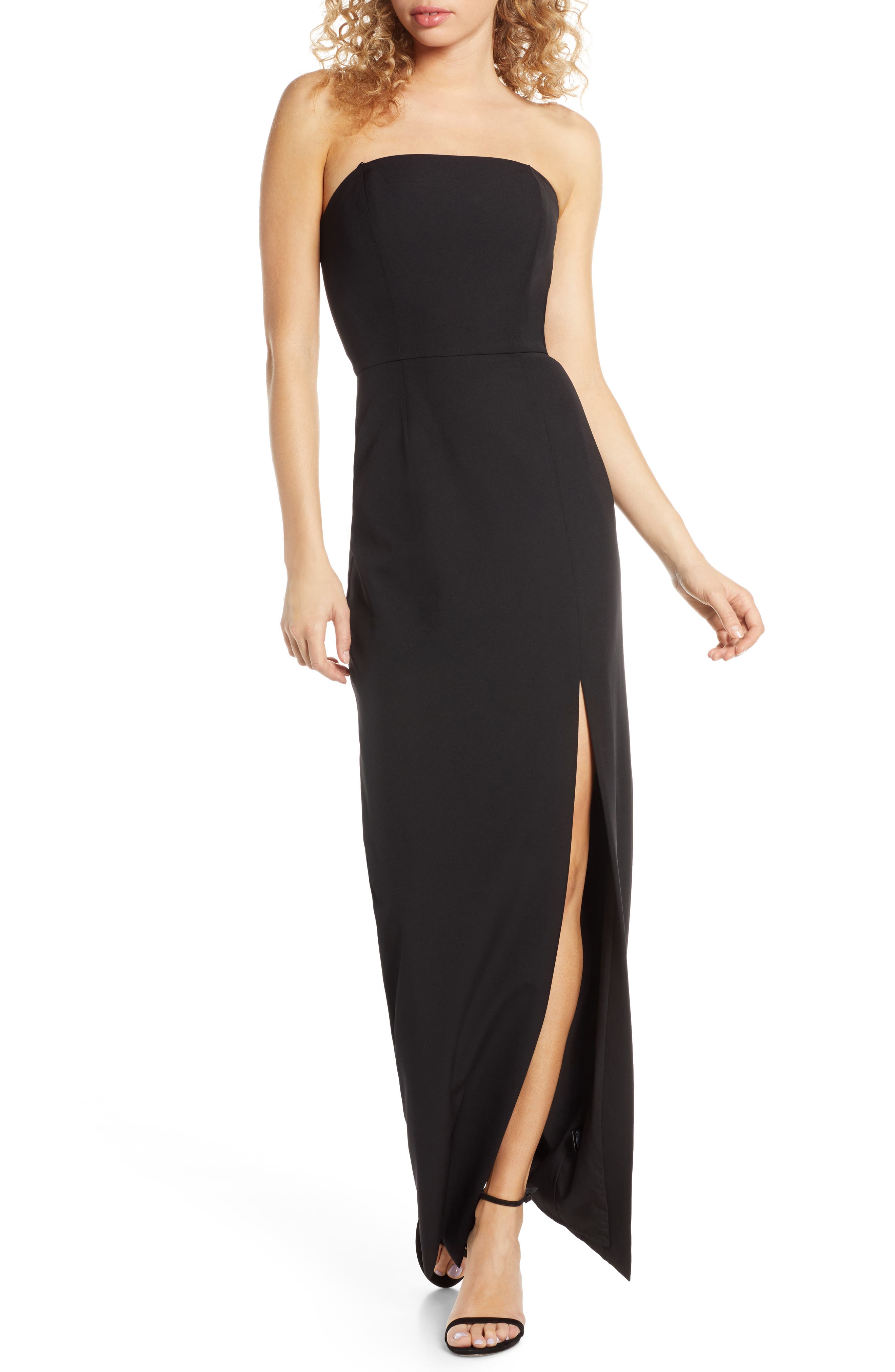 Wayf The Mila Strapless Slit Column Gown, Black