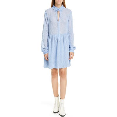 Ganni Long Sleeve Floral Diagonal Stripe Georgette Dress, Blue