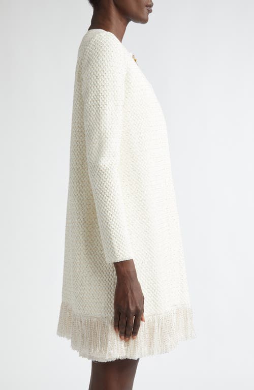 Oscar De La Renta Bow Button Sequin Tweed Coat In Ivory/gold