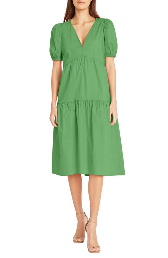 Donna Morgan Solid Cotton Midi Dress In Vibrant Green