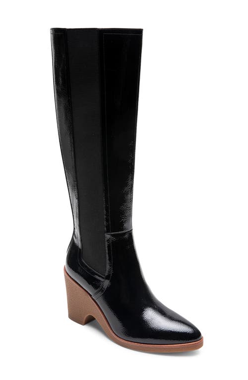 Aerosoles Memphis Wedge Knee High Boot in Black Patent Faux Leather 