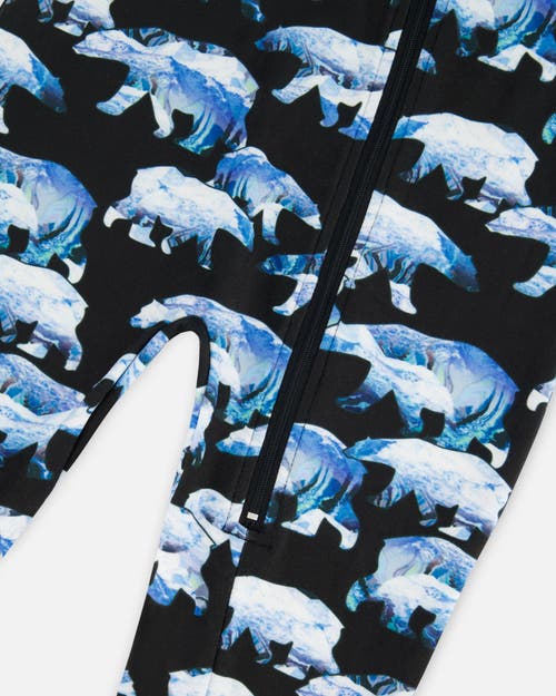 Deux Par Deux Baby Boy's One Piece Thermal Underwear Black Printed Polar Bears In Printed Bears