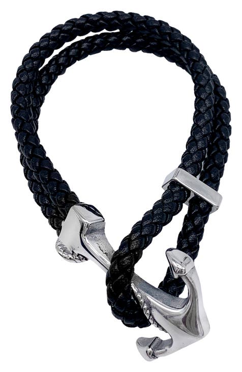 Water Resistant Anchor Braided Leather Bracelet