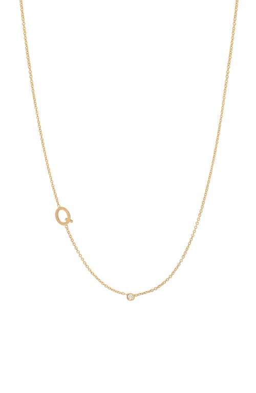 Asymmetric Initial & Diamond Pendant Necklace in 14K Yellow Gold-Q