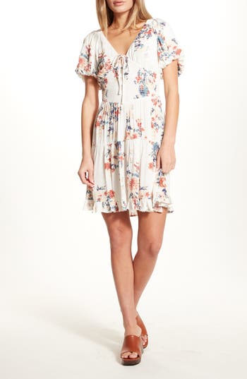 Wishlist Floral Open Back Tiered Dress In Neutral